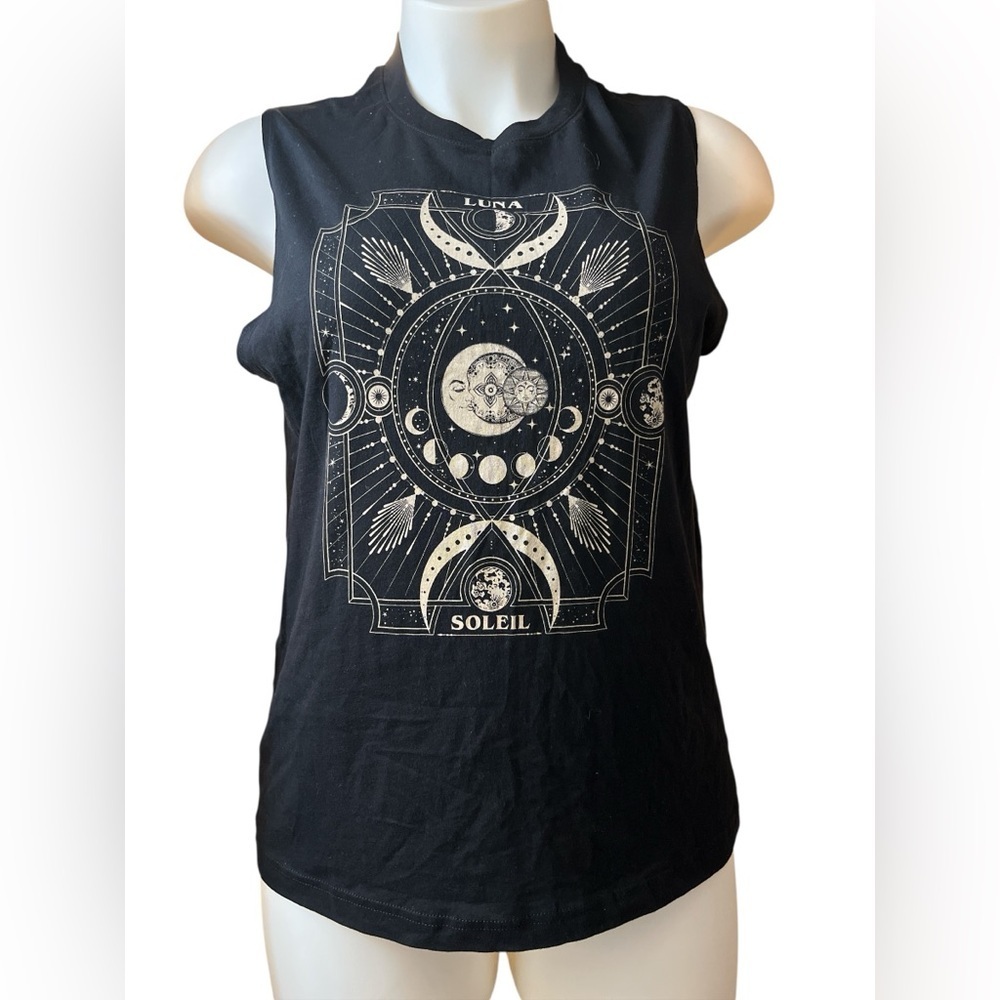 Sweet Claire Black Celestial Graphic Muscle Tee